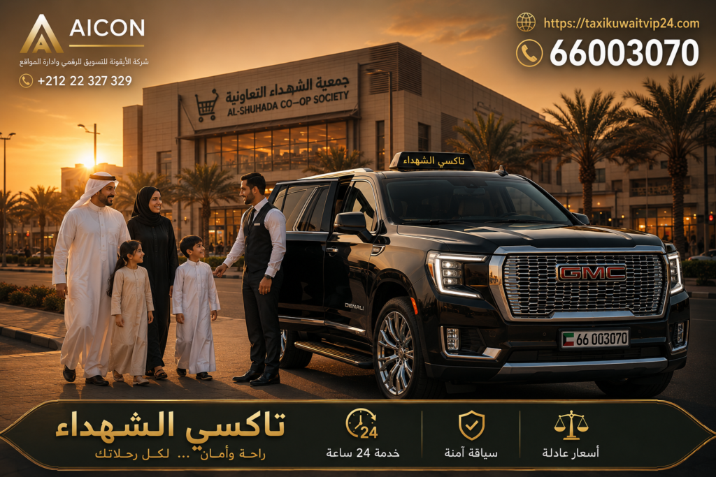 تاكسي الشهداء خدمة توصيل عائلية فاخرة 24 ساعة - تكسي الكويت VIP 66003070 بإدارة AICON