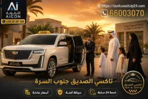 تاكسي الصديق جنوب السرة خدمة توصيل عائلية فاخرة 24 ساعة 66003070 AICON