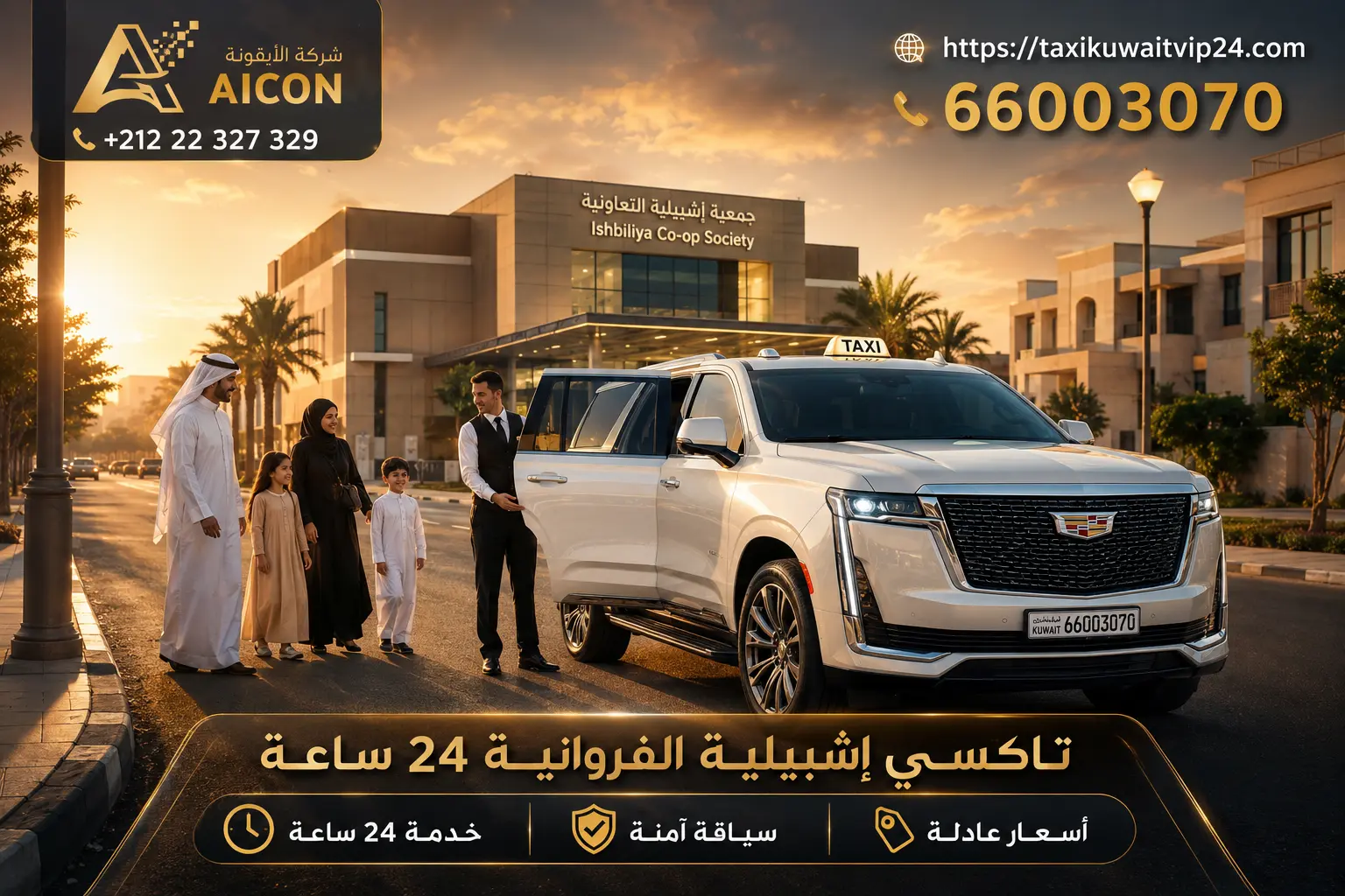 تاكسي إشبيلية الفروانية 24 ساعة توصيل عائلي فاخر أمام جمعية إشبيلية 66003070 AICON