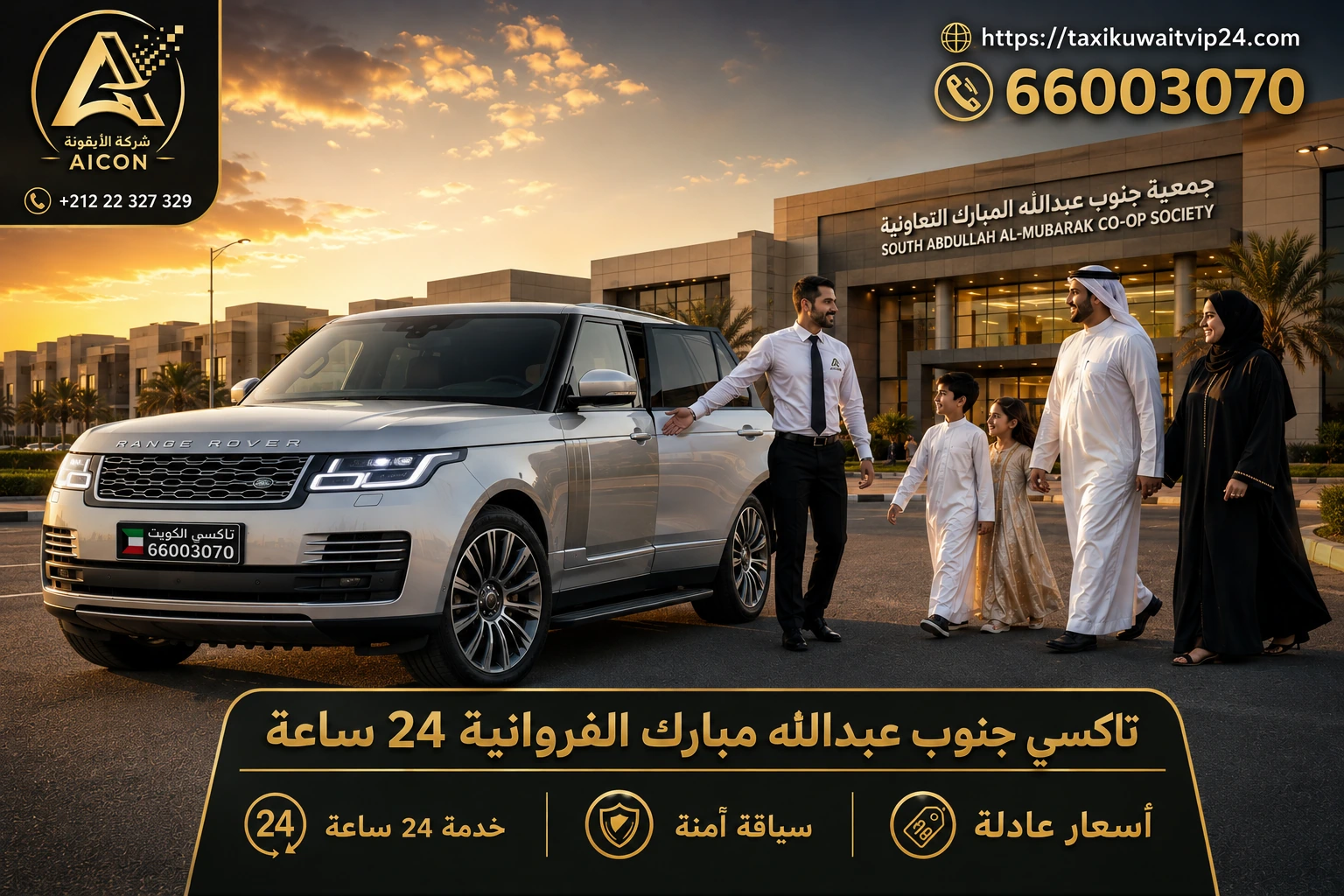 تاكسي جنوب عبدالله مبارك الفروانية 24 ساعة توصيل عائلي فاخر أمام جمعية جنوب عبدالله مبارك 66003070 AICON