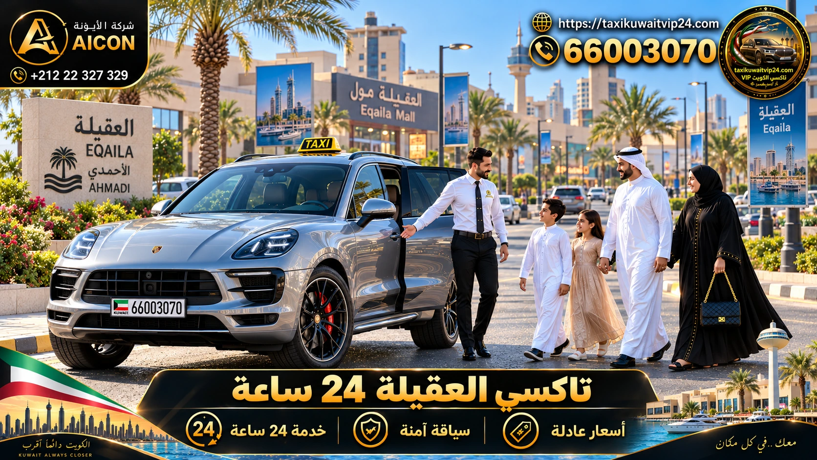تاكسي العقيلة 24 ساعة توصيل عائلي فاخر سيارة بورش بالعقيلة 66003070 AICON